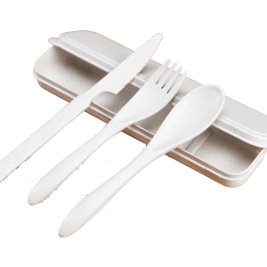 CONJUNTO TALHERES FIBRA DE BAMBU COM ESTOJO CREME