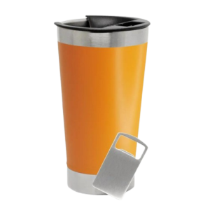 COPO TÉRMICO COM TAMPA E ABRIDOR LARANJA