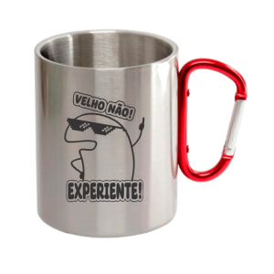 CANECA DE INOX C/ MOSQUETÃO VERMELHO 250ML PERSONALIZADA