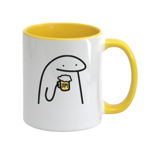 CANECA DE PORCELANA C/ ALÇA E INTERIOR AMARELO 325ML PERSONALIZADA