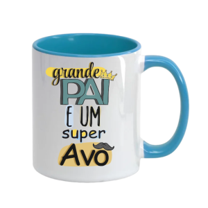 CANECA DE PORCELANA C/ ALÇA E INTERIOR AZUL CLARO 325ML PERSONALIZADA