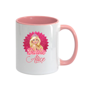 CANECA DE PORCELANA C/ ALÇA E INTERIOR ROSA CLARO 325ML PERSONALIZADA
