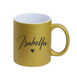 CANECA DE PORCELANA DOURADA COM GLITTER 325ML PERSONALIZADA