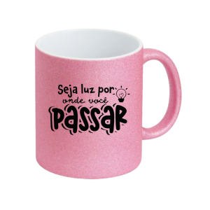 CANECA DE PORCELANA ROSA COM GLITTER 325ML PERSONALIZADA
