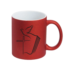 CANECA DE PORCELANA VERMELHA COM GLITTER 325ML PERSONALIZADA