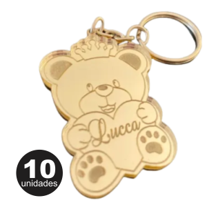 10 UNIDADES CHAVEIRO EM ACRILICO ESPELHADO DOURADO URSO