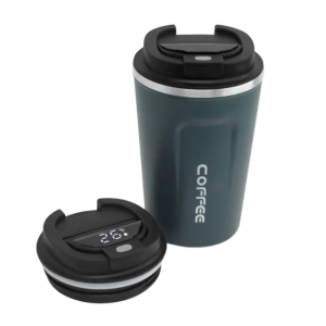 COPO TÉRMICO COFFEE AZUL MARINHO C/ TERMÔMETRO NA TAMPA 450ML