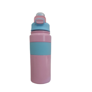 GARRAFA TÉRMICA BICO DUPLO C/ FAIXA DE SILICONE ROSA/AZUL BEBÊ 800 ML