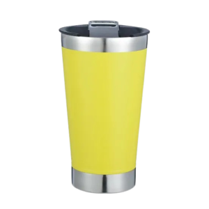 COPO TÉRMICO COM TAMPA E ABRIDOR AMARELO PASTEL