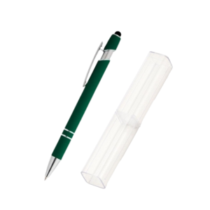 CANETA METAL C/ TOUCH VERDE ESCURO E DETALHES PRATA (CX ACRÍLICO)