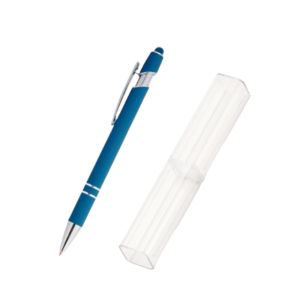 CANETA METAL C/ TOUCH AZUL E DETALHES PRATA (CX ACRÍLICO)