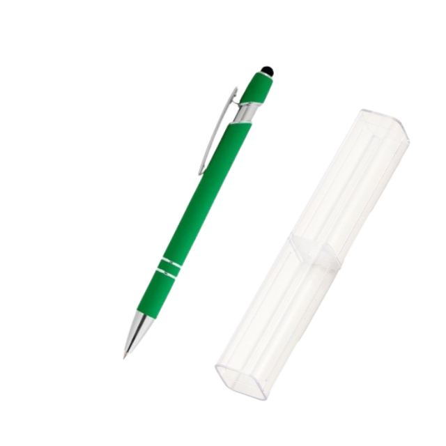 CANETA METAL C/ TOUCH VERDE CLARO E DETALHES PRATA (CX ACRÍLICO)